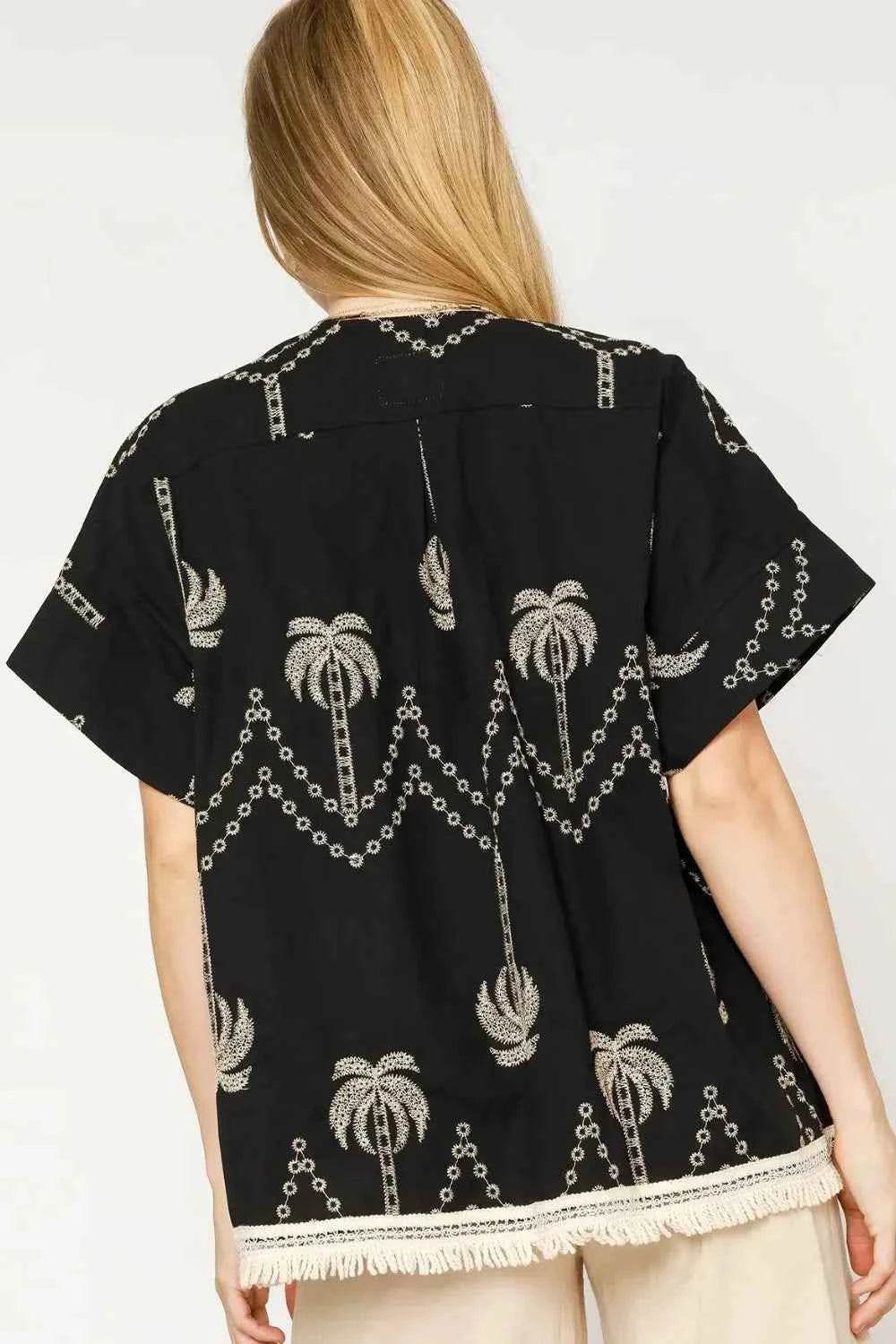 Umgee Open Front Embroidered Fringe Kimono.