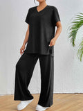 V-Neck Short Sleeve Top and Pants Set.