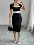 Two-Tone Short Sleeve Bodycon Dress.