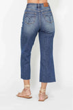 Judy Blue High Waist Back Pocket Embroidery Crop Wide Jeans.