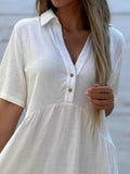 Plus Size Tiered Button-Front Short Sleeve Dress.