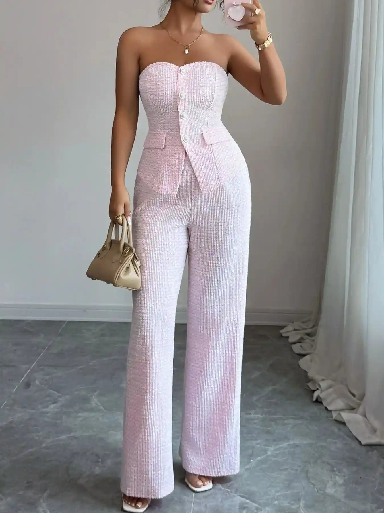 Sweetheart Neck Tube Top and Pants Set.