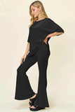 Double Take T-Shirt and Pants Set: Full Size Round Neck Drop Shoulder Style with Flare Pants - EBYNN
