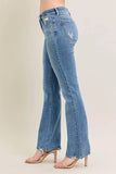 Judy Blue Plus Size Mid Rise Bootcut Jeans with Destroyed Hem.