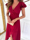 Surplice Ruffled Cap Sleeve Dress.