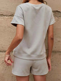 Textured Round Neck Top and Shorts Two-Piece Set.