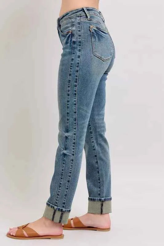 Judy Blue Plus Size Mid Rise Vintage Wash Boyfriend Jeans.