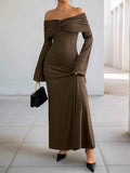 Off-Shoulder Long Sleeve Bodycon Maxi Dress.