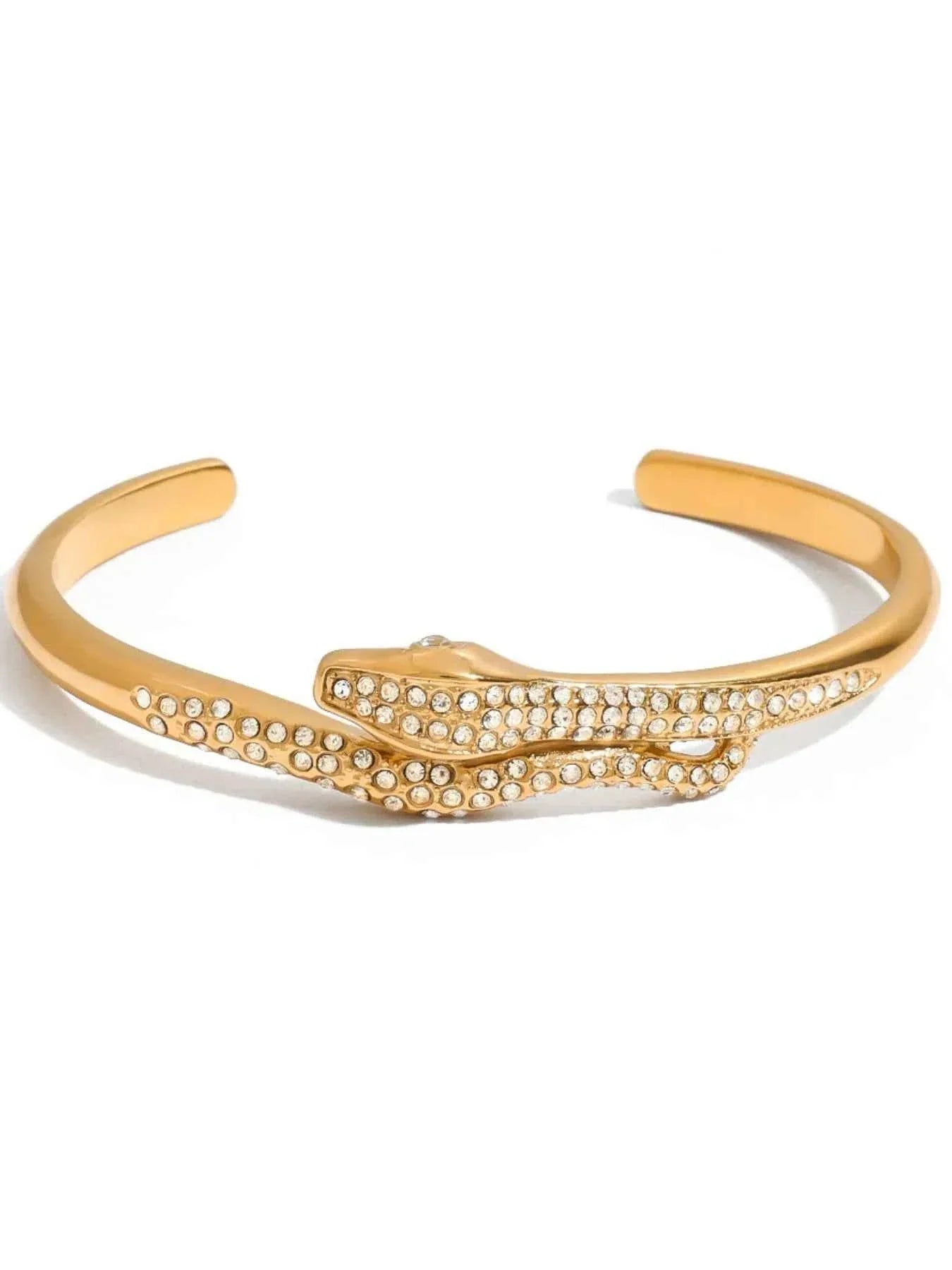 18K Gold-Plated Snake Design Rhinestone Bracelet.