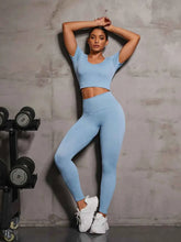 Round Neck Short Sleeve Top and Leggings Active Set.