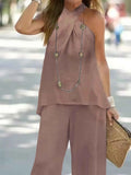 Halter Top and Wide Leg Pants Matching Set.