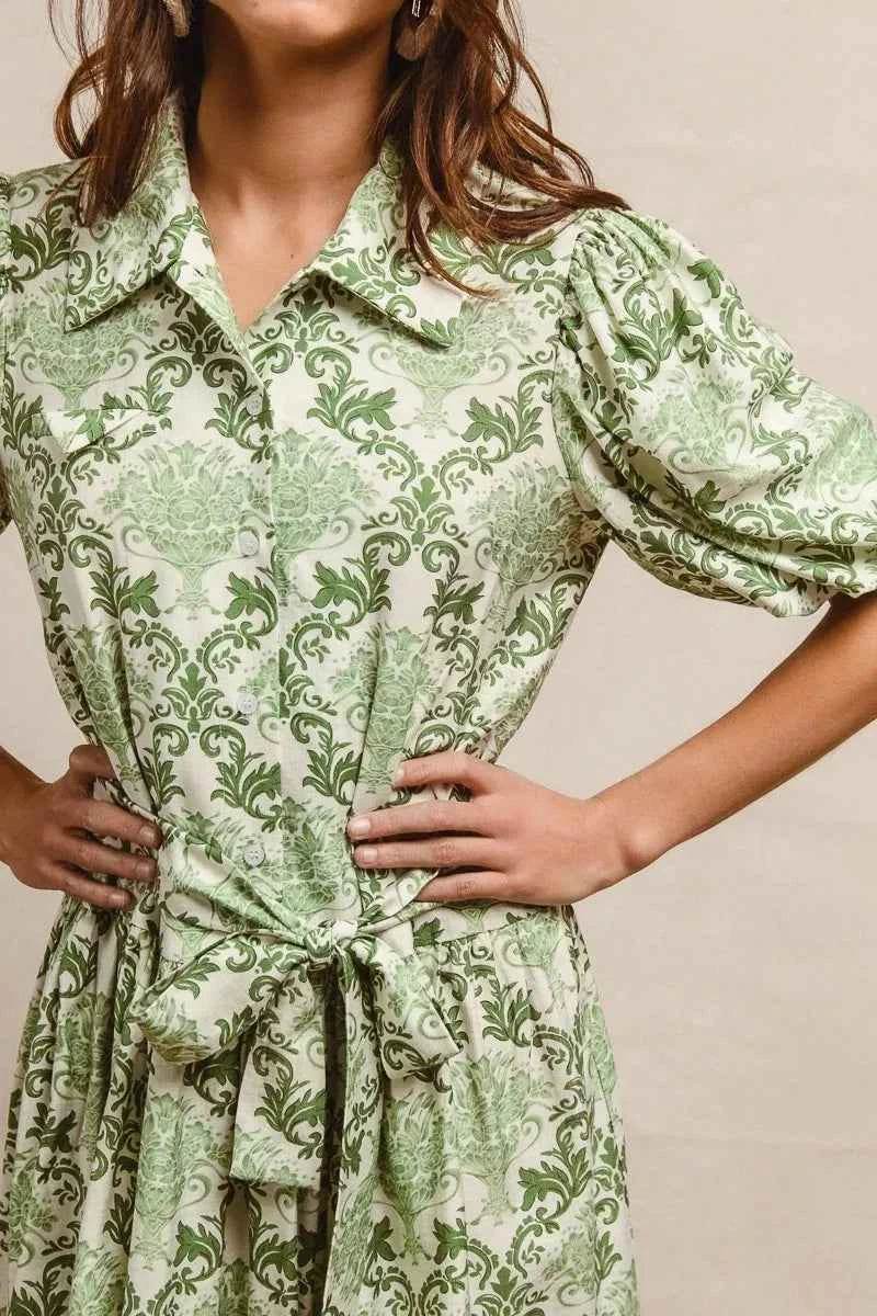 Tied Floral Mini Shirt Dress for Effortless Style and Comfort - EBYNN