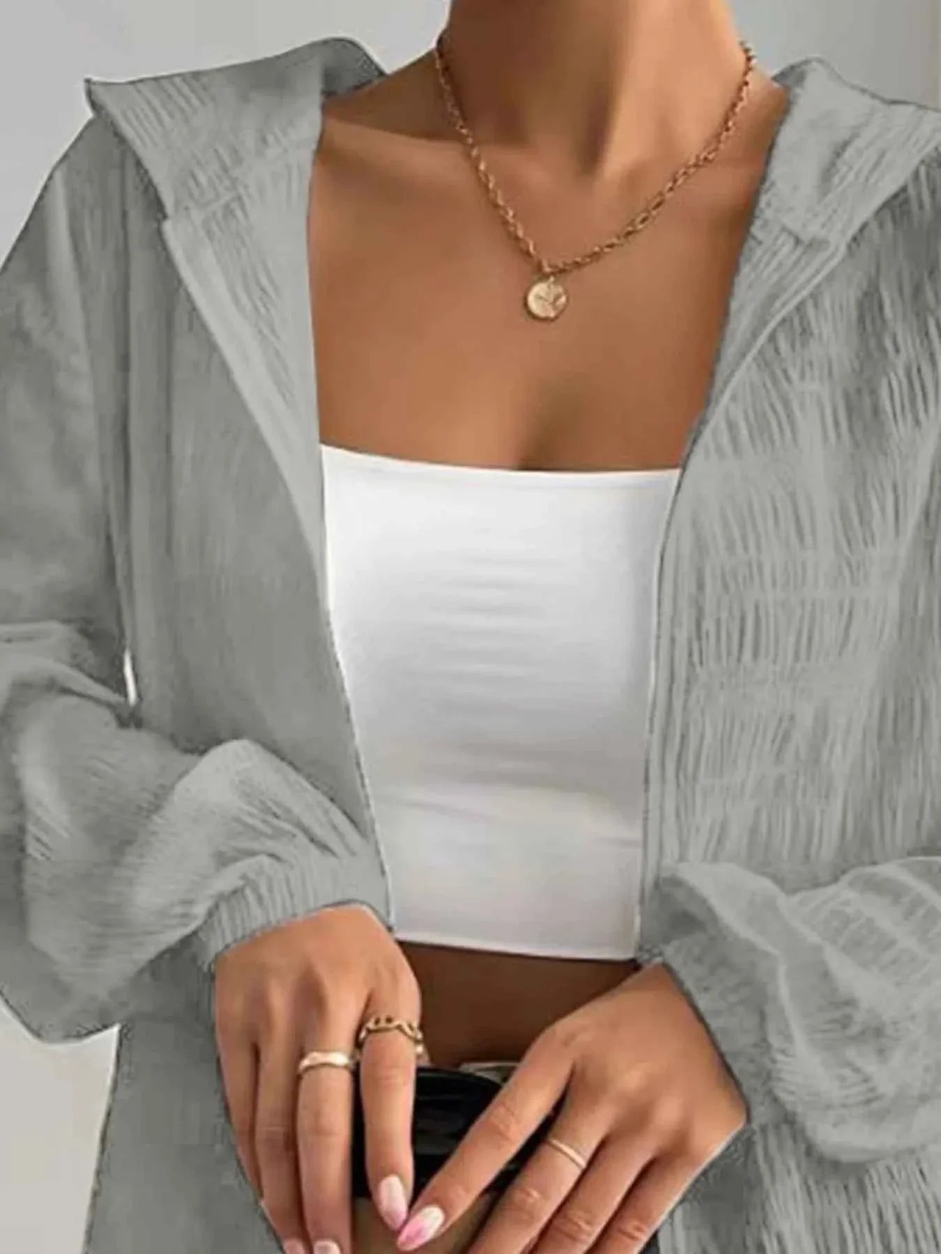 Zip Up Long Sleeve Hooded Jacket.