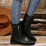 Round Toe Lace-Up Block Heels Boots.