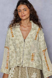 Floral Raw Hem Zip Up Jacket with Plaid and Crochet Patches.