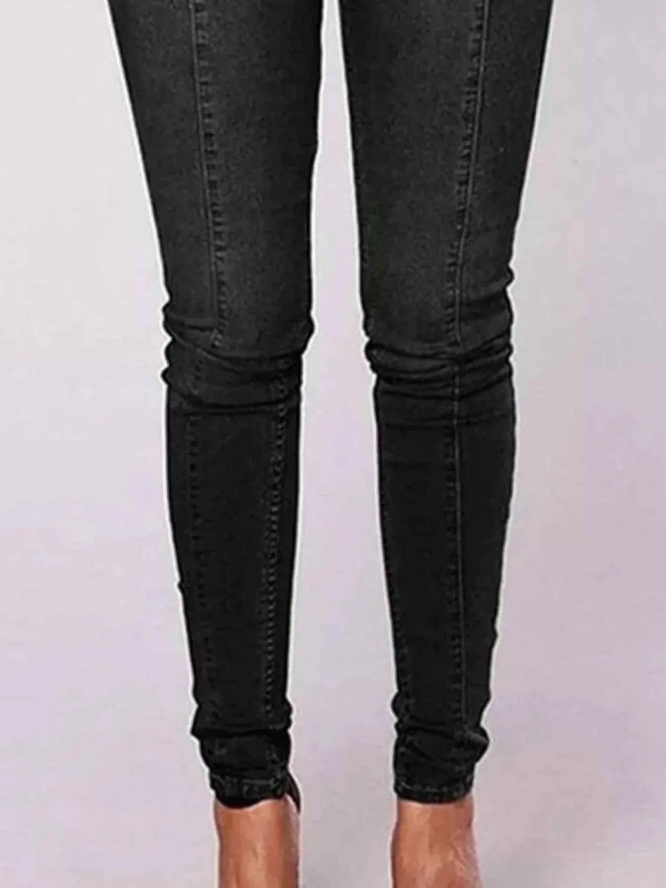 Full Size High-Waisted Double-Breasted Skinny Jeans Plus Size.