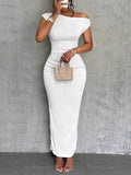 Asymmetrical One Shoulder Bodycon Maxi Dress.