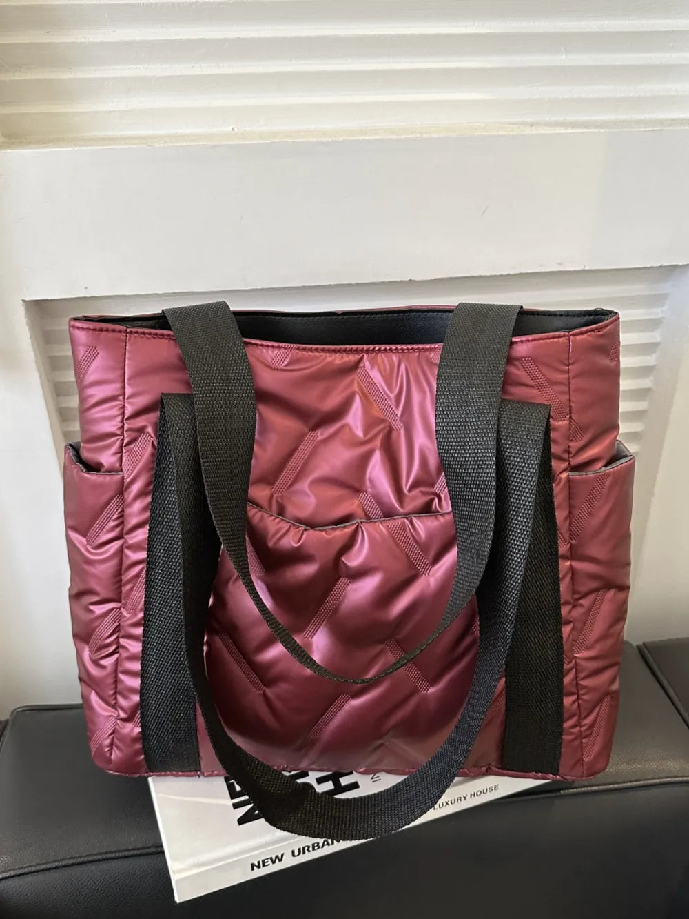 Large Solid Color Tote Bag with Side Pockets.
