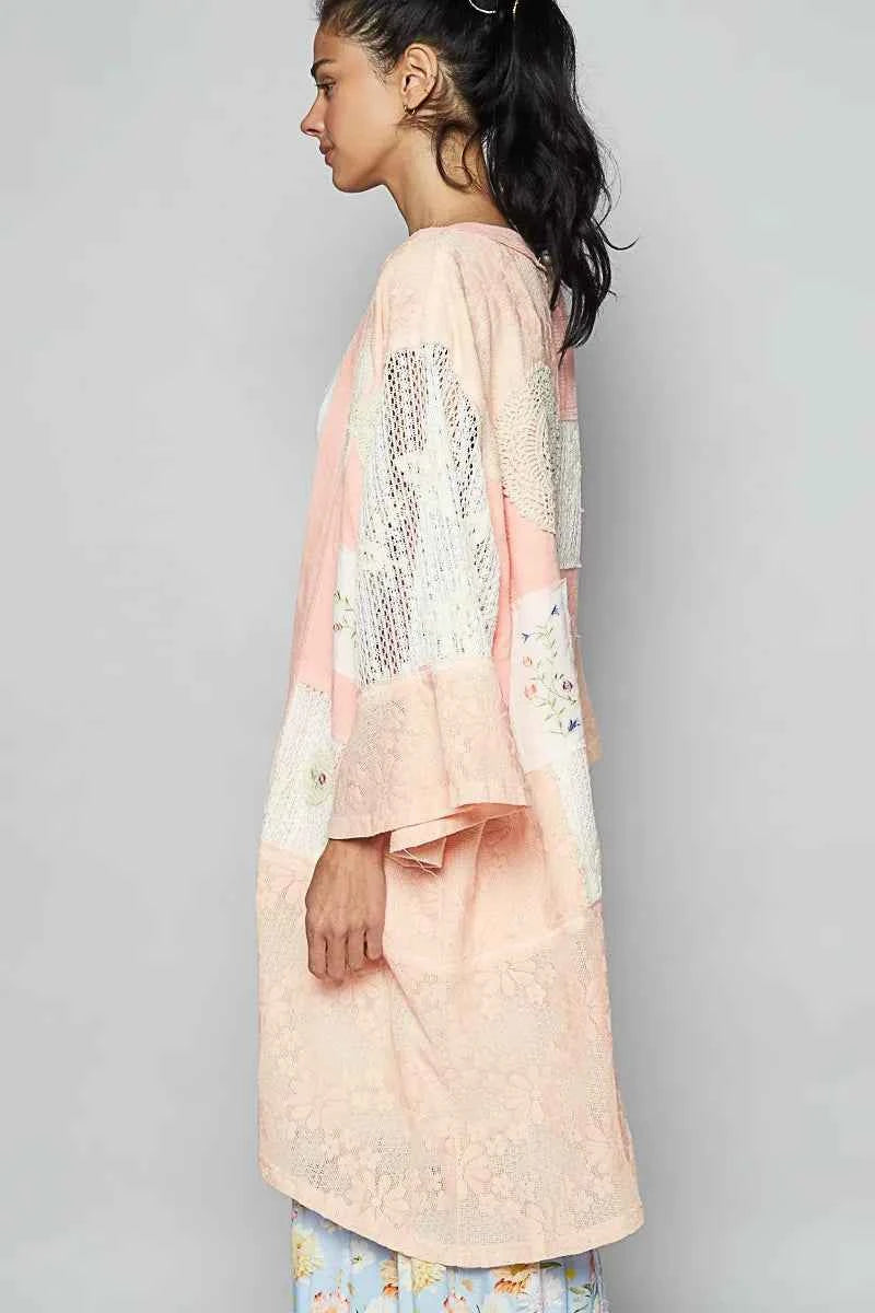 Double Gauze and Lace Mix Cardigan with Embroidered Detail.