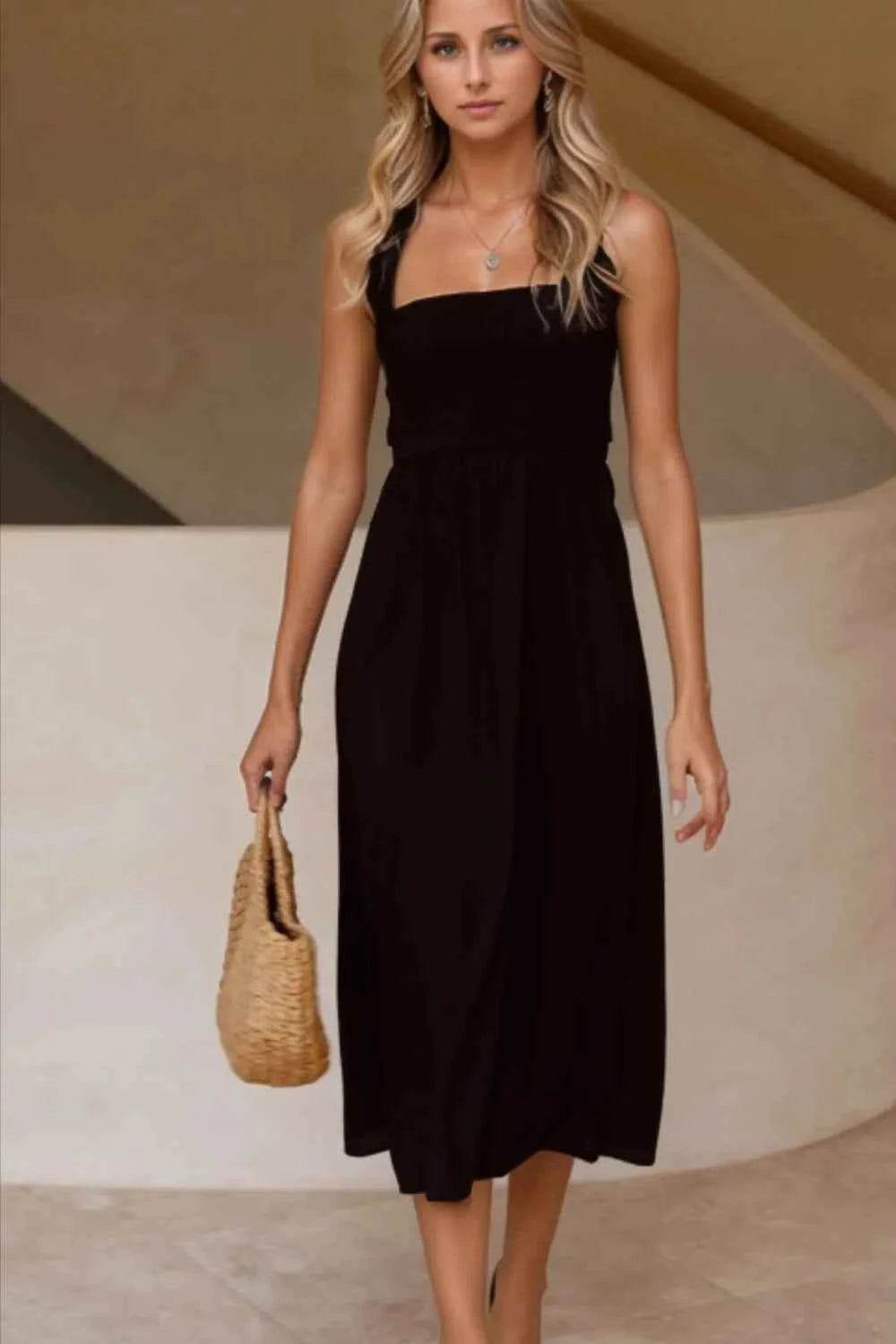 Crisscross Smocked Wide Strap Dress.