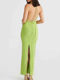 Backless Slit Sleeveless Bodycon Maxi Dress.