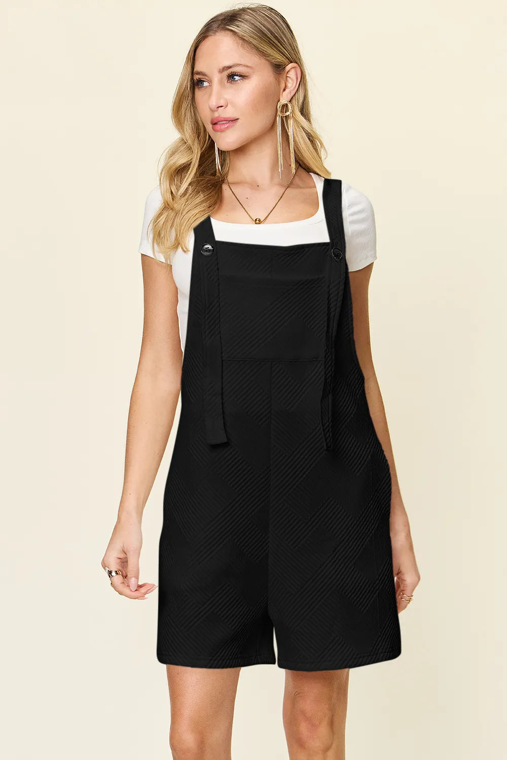 Double Take Full Size Texture Sleeveless Romper.
