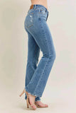 Judy Blue Plus Size Mid Rise Bootcut Jeans with Destroyed Hem.
