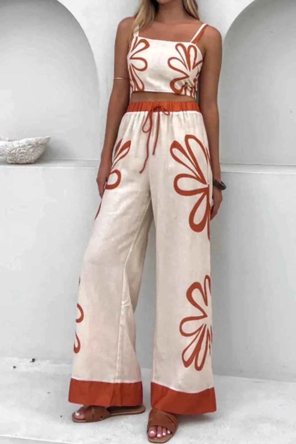 Smocked Square Neck Cami and Pants Set - EBYNN