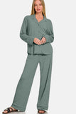 Zenana Cozy Button Down Long Sleeve Top & Pants Set.