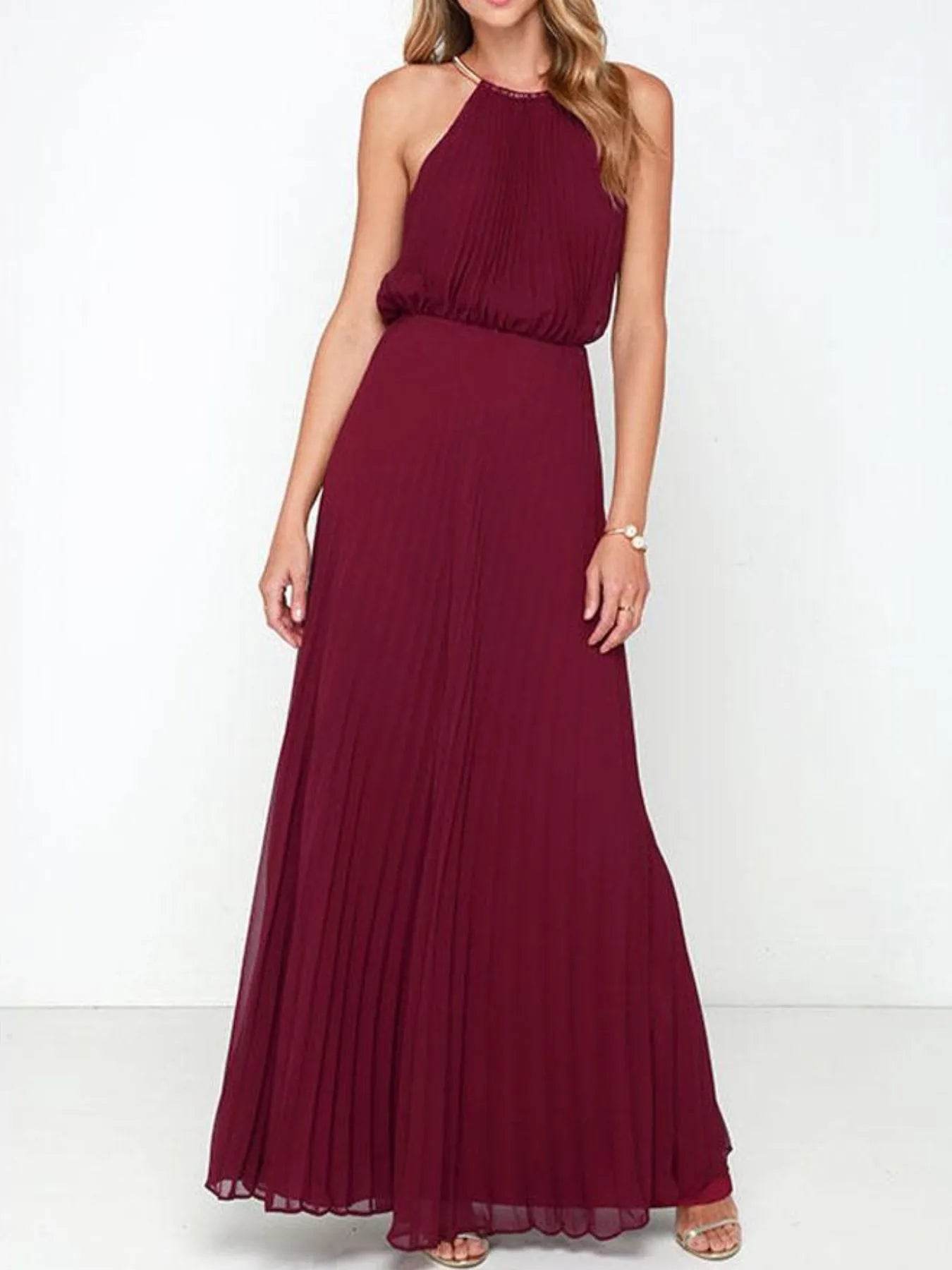 Pleated Sleeveless Maxi Tank Dress.