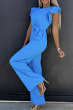 Round Neck Cap Sleeve Jumpsuit.