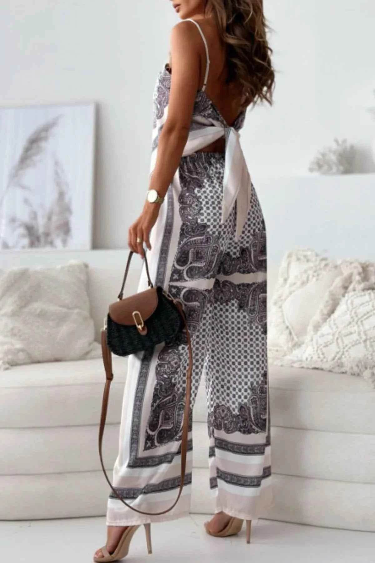 Printed Cami and Wide Leg Pants Set - EBYNN