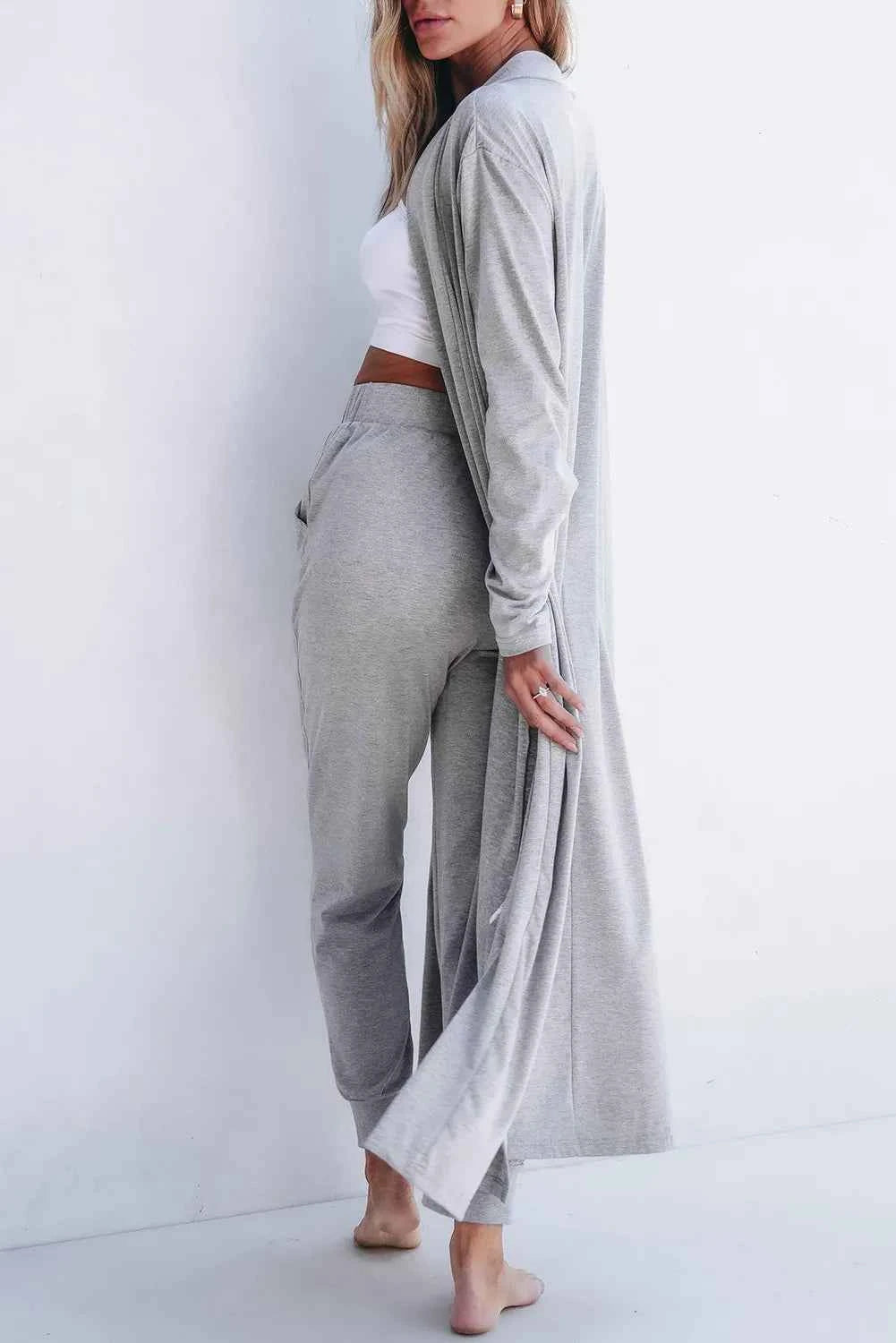 Open Front Long Sleeve Cardigan & Pants Lounge Set.