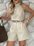 Linen Cotton Sleeveless Top and Shorts Set.