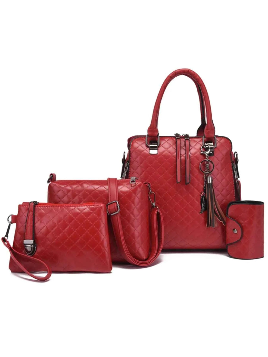 4-Piece PU Leather Bag Set with Tassel Detail.