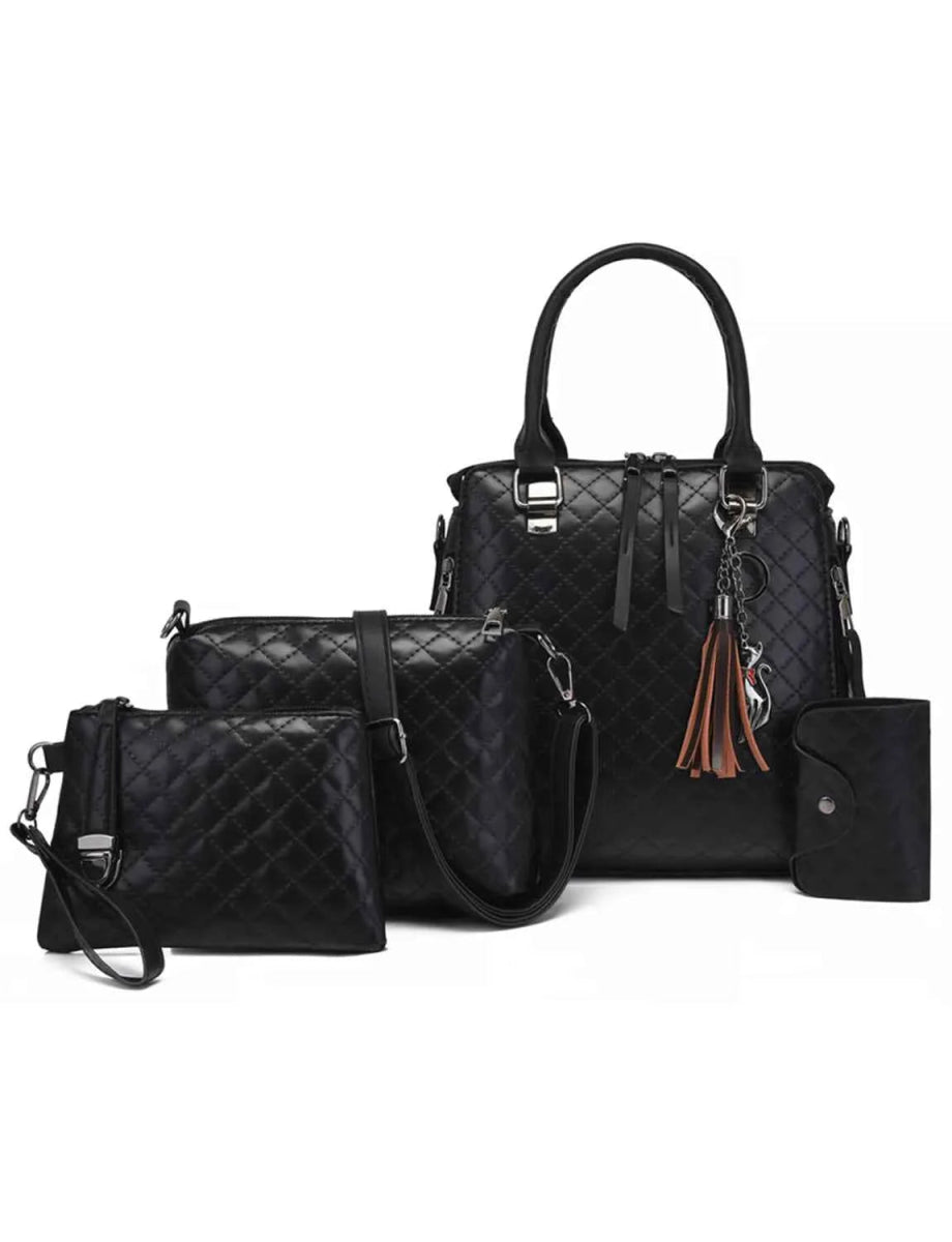 4-Piece PU Leather Bag Set with Tassel Detail.