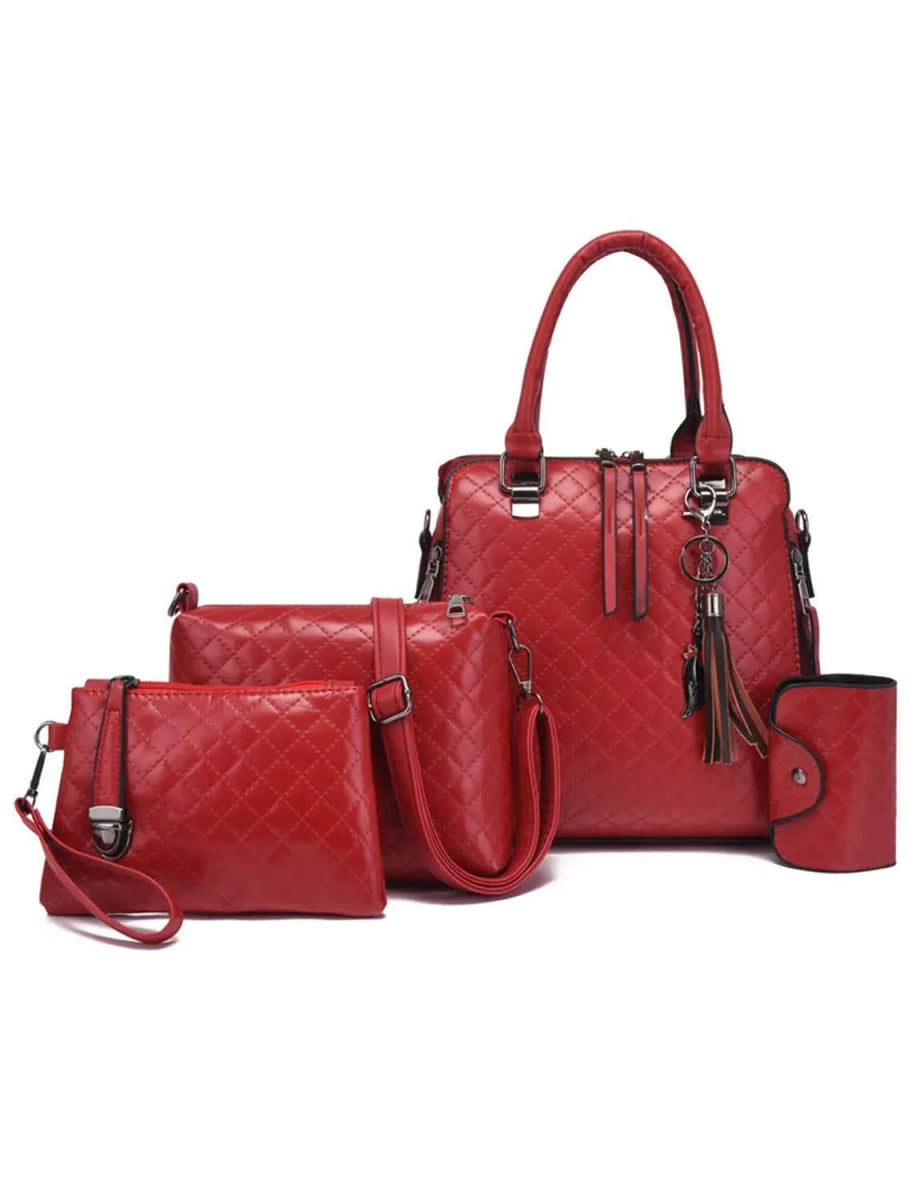 4-Piece PU Leather Bag Set with Tassel Detail.