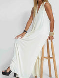 Plus Size V-Neck Sleeveless Maxi Dress with Slit.