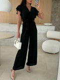 Surplice Wide Leg Belted Jumpsuit.