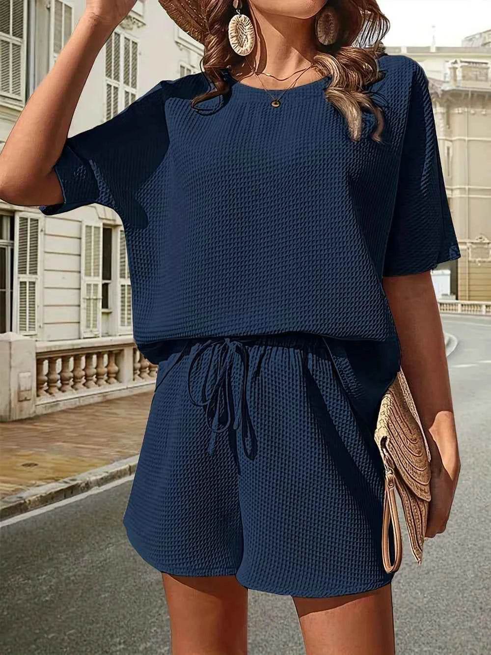 Waffle Knit Top and Shorts Set for Ultimate Comfort and Style - EBYNN
