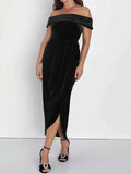 Off-Shoulder Wrap Dress with Side Slit.
