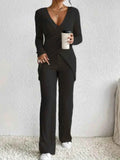 Surplice Long Sleeve Top and Pants Set - EBYNN