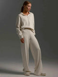Johnny Collar Long Sleeve Top and Pants Sweater Set - EBYNN