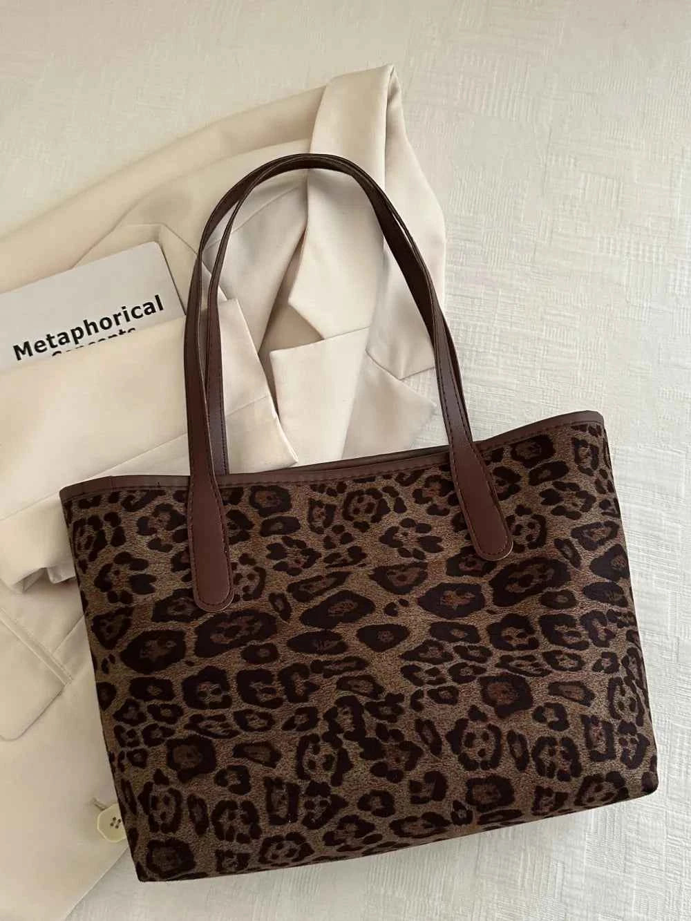Large Leopard Print Polyester Tote Bag.