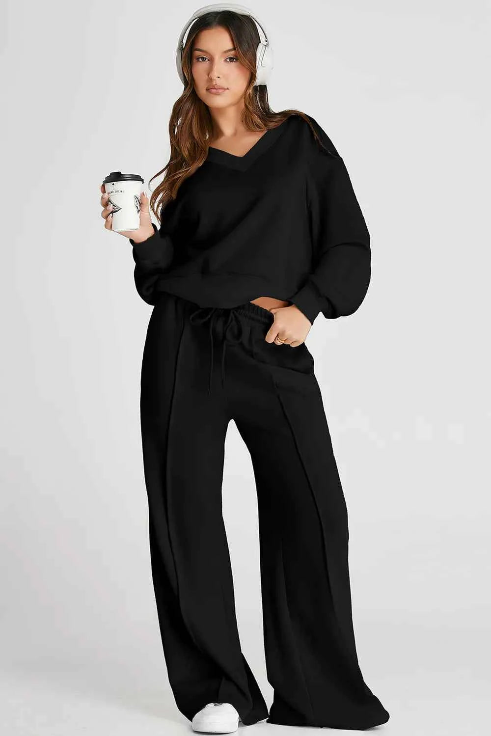 V-Neck Long Sleeve Active Set with Pants.