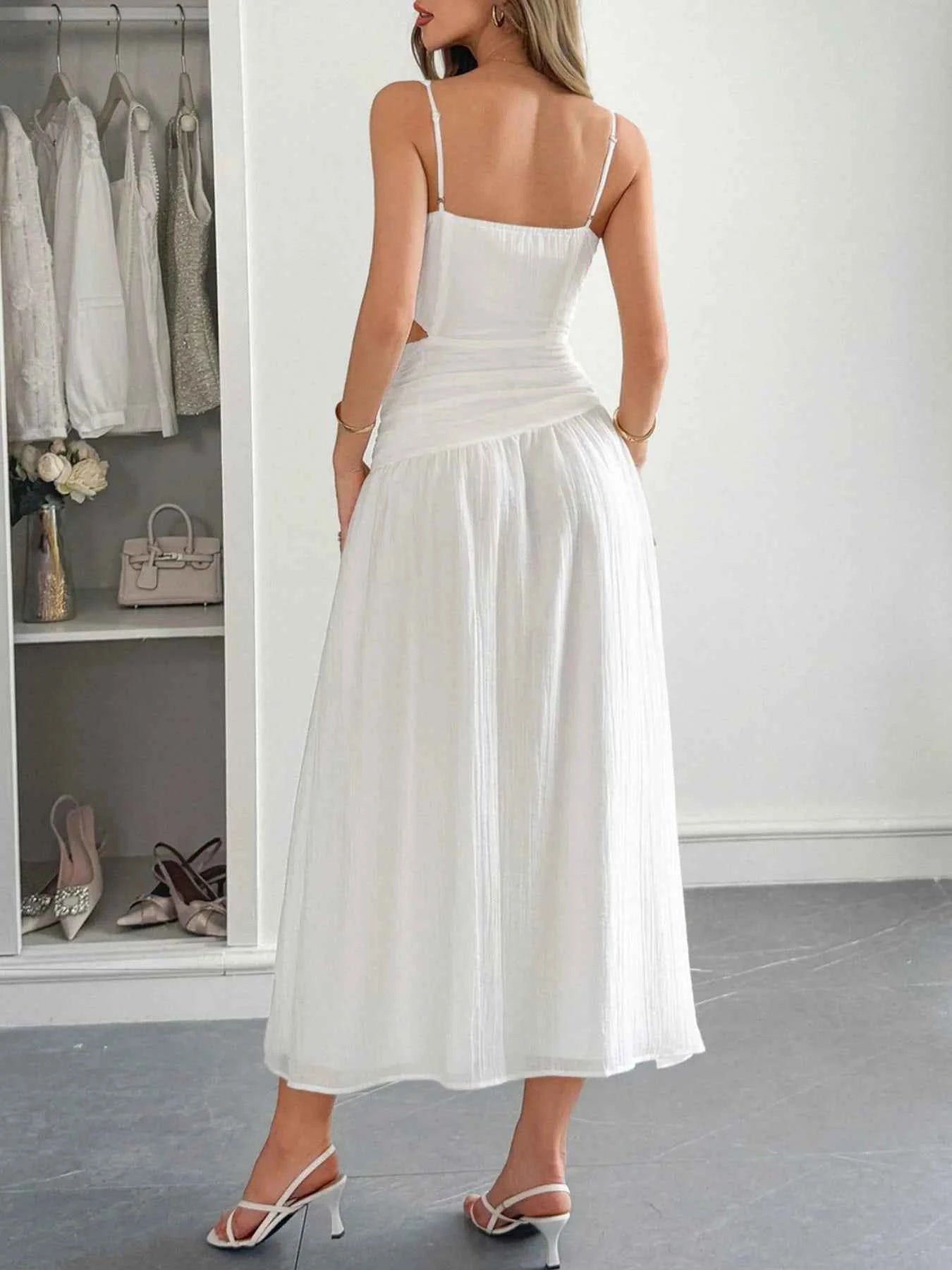 Cutout V-Neck Sleeveless Midi Dress.