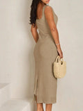 Slit Square Neck Sleeveless Midi Dress.