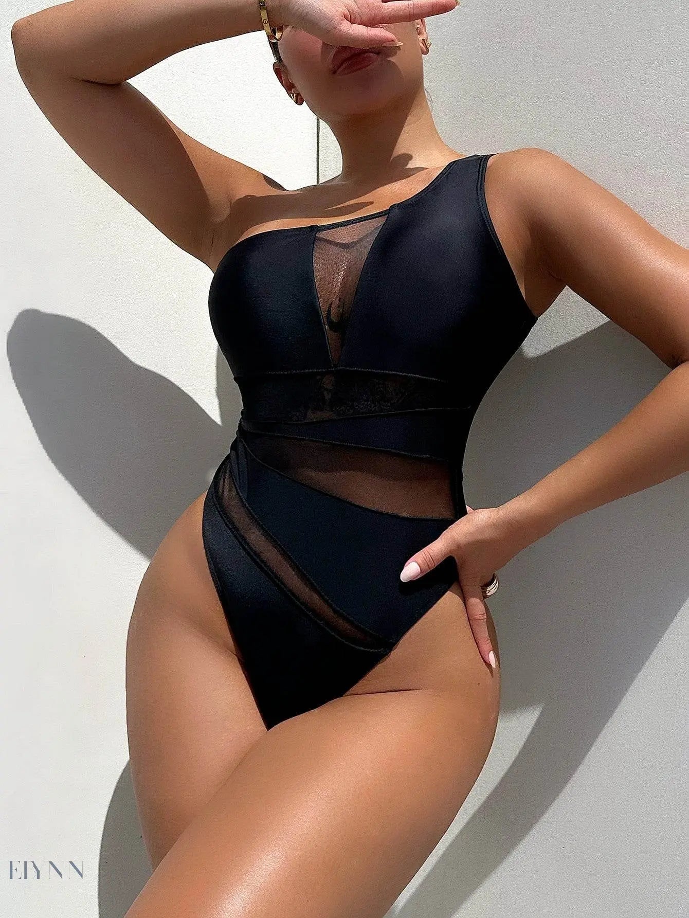 One-Shoulder Sleeveless One-Piece Swimsuit - EBYNN