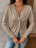 Ribbed Edge Cardigan - Stylish Button-Up Knit Cardigan for All Occasions - EBYNN