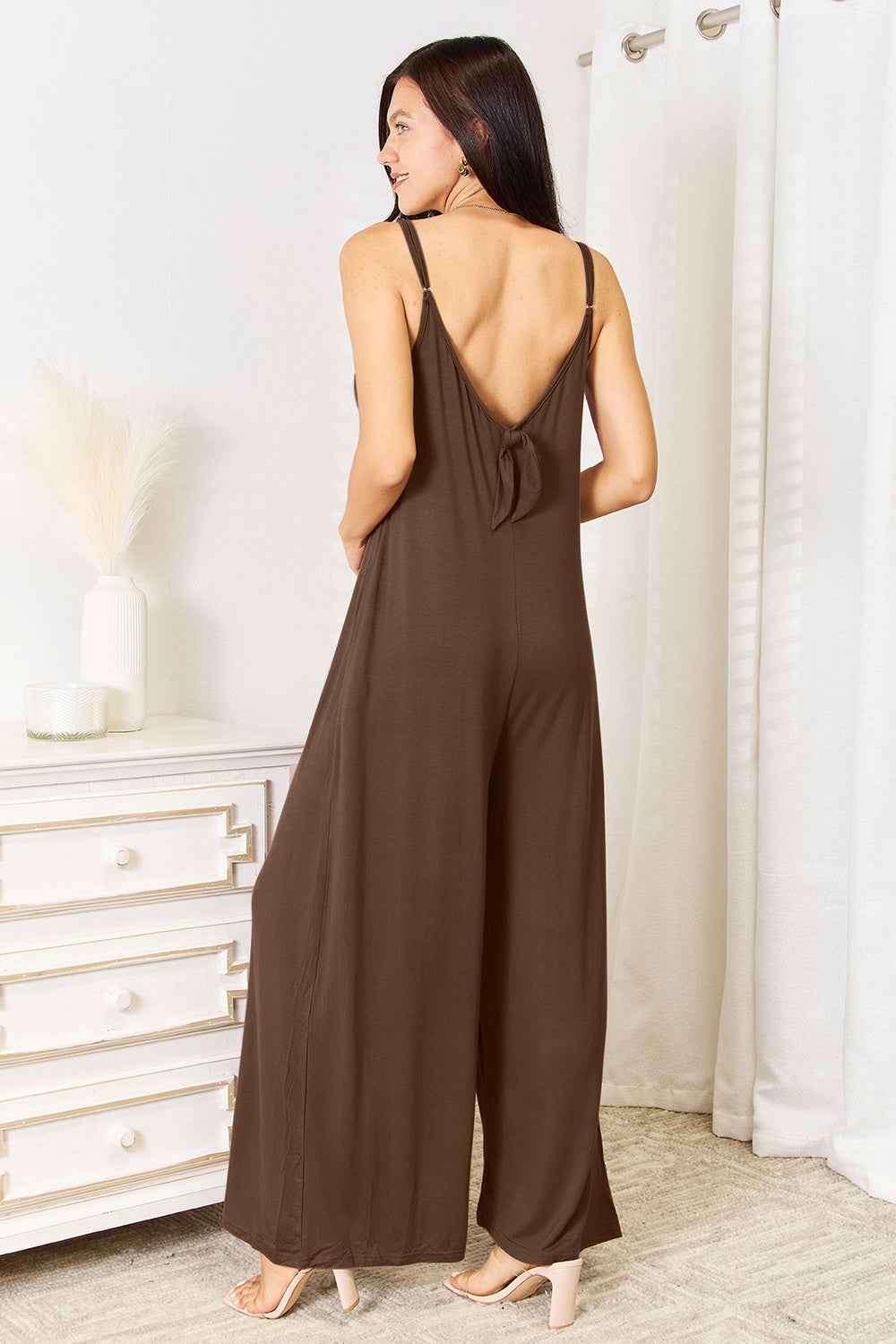 Double Take Full Size Soft Rayon Spaghetti Strap Jumpsuit.